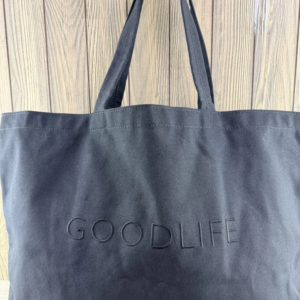 GOODLIFE Large Black Canvas Tote Bag Made in USA Logo Shoulder Shopper Pocket